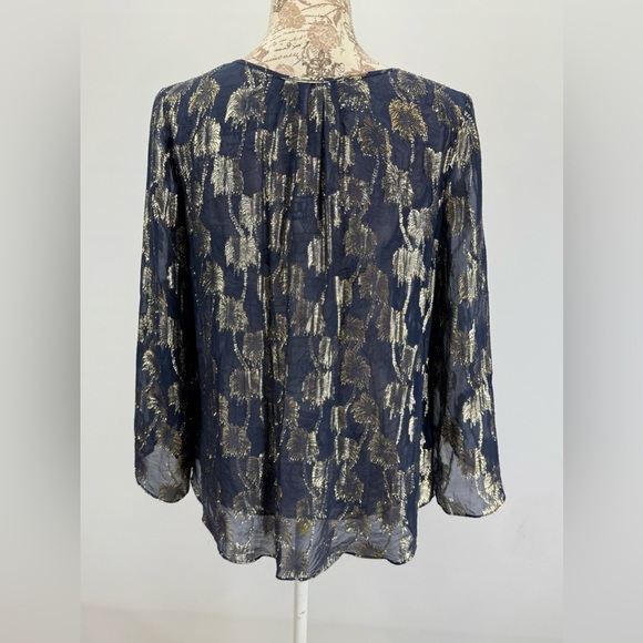 LILLY PULITZER  Sheer BECCER Silk Navy blouse with Gold palm tree design size M - Picture 7 of 16